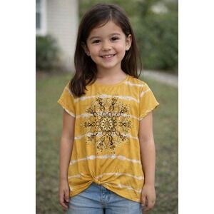 Beautees Shirt Girls Size Medium Yellow White Tie-Dye Rhinestone EUC